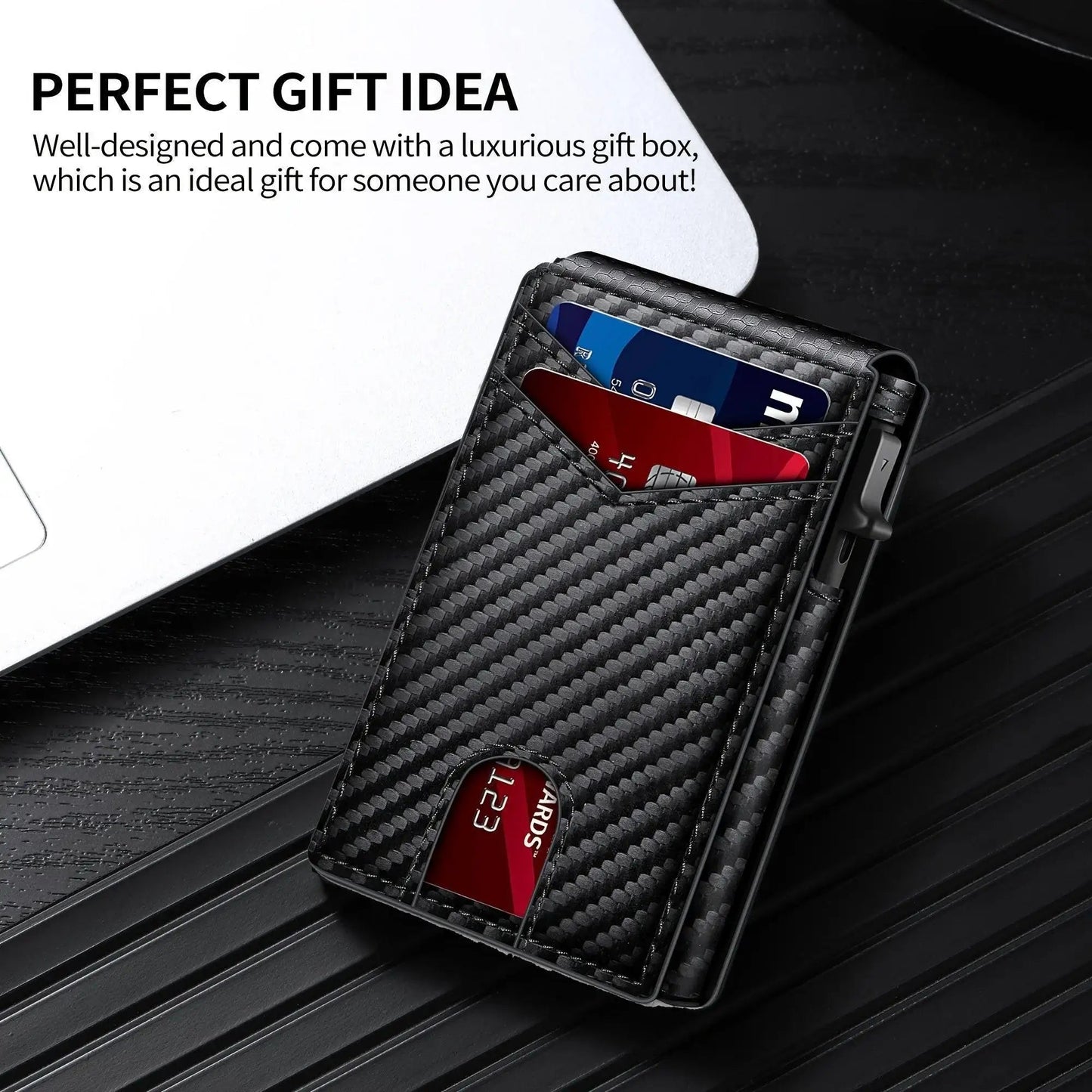 Minimalist Men's Slim Wallet: 9 - 13 Cards, Money Clip, ID Window. RFID - Blocking, Aluminum Bifold Pop - Up by mysite