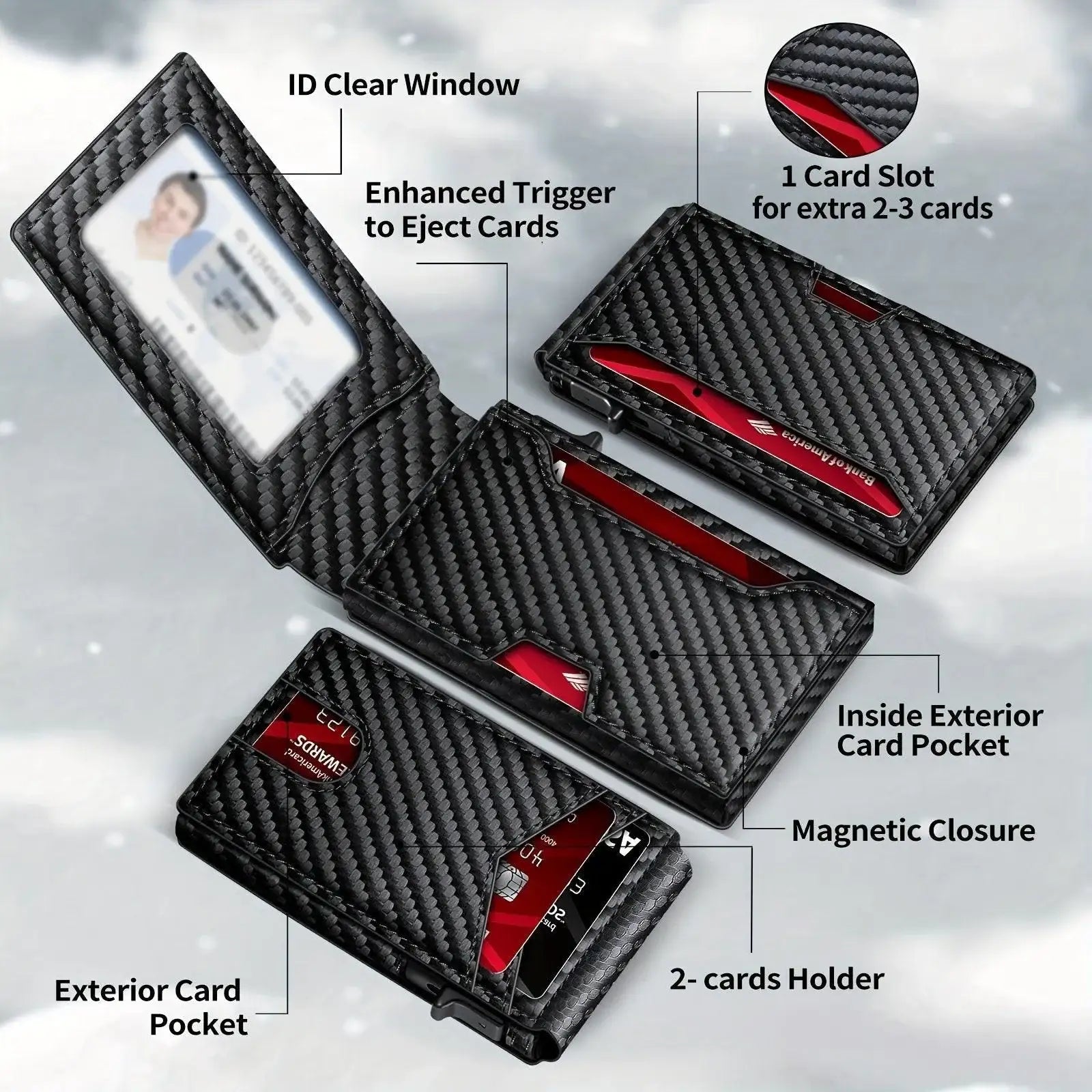Minimalist Men's Slim Wallet: 9 - 13 Cards, Money Clip, ID Window. RFID - Blocking, Aluminum Bifold Pop - Up by mysite