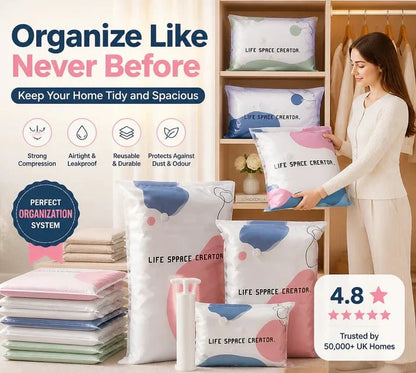 💐 BUY 2 GET 1 FREE!🧳No‐Pump Vacuum Storage Compression Bags – Press & Seal, No Pump Needed. Saves 80% Space, Keeps Clothes Dry & Dust‐Free✨