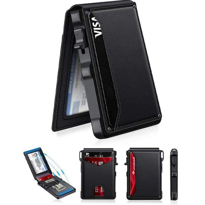 Minimalist Men's Slim Wallet: 9 - 13 Cards, Money Clip, ID Window. RFID - Blocking, Aluminum Bifold Pop - Up by mysite