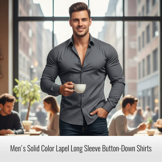 🔥LAST DAY SALE 50% OFF🔥Men's Solid Color Lapel Long Sleeve Button-Down Shirts by mysite